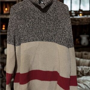 ROOTS CABIN Sweater in Gray, Cream, and Red! Quality, warmth and comfort!